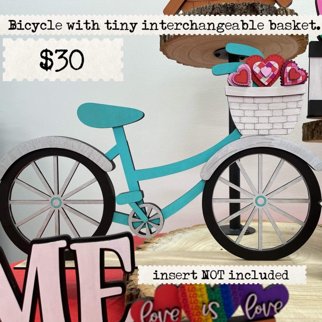 A bicycle with tiny interchangeable basket.