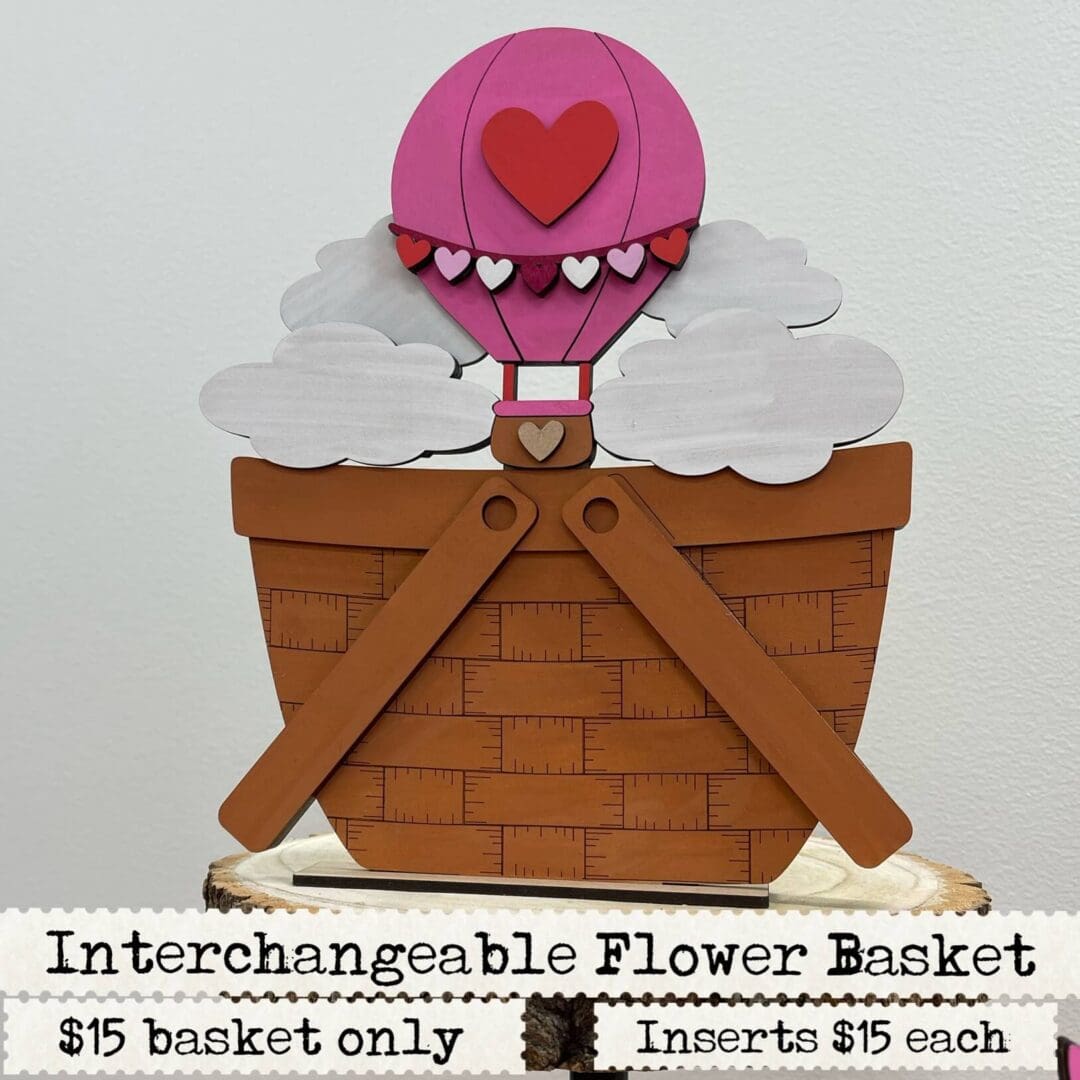 A basket with a hot air balloon in it